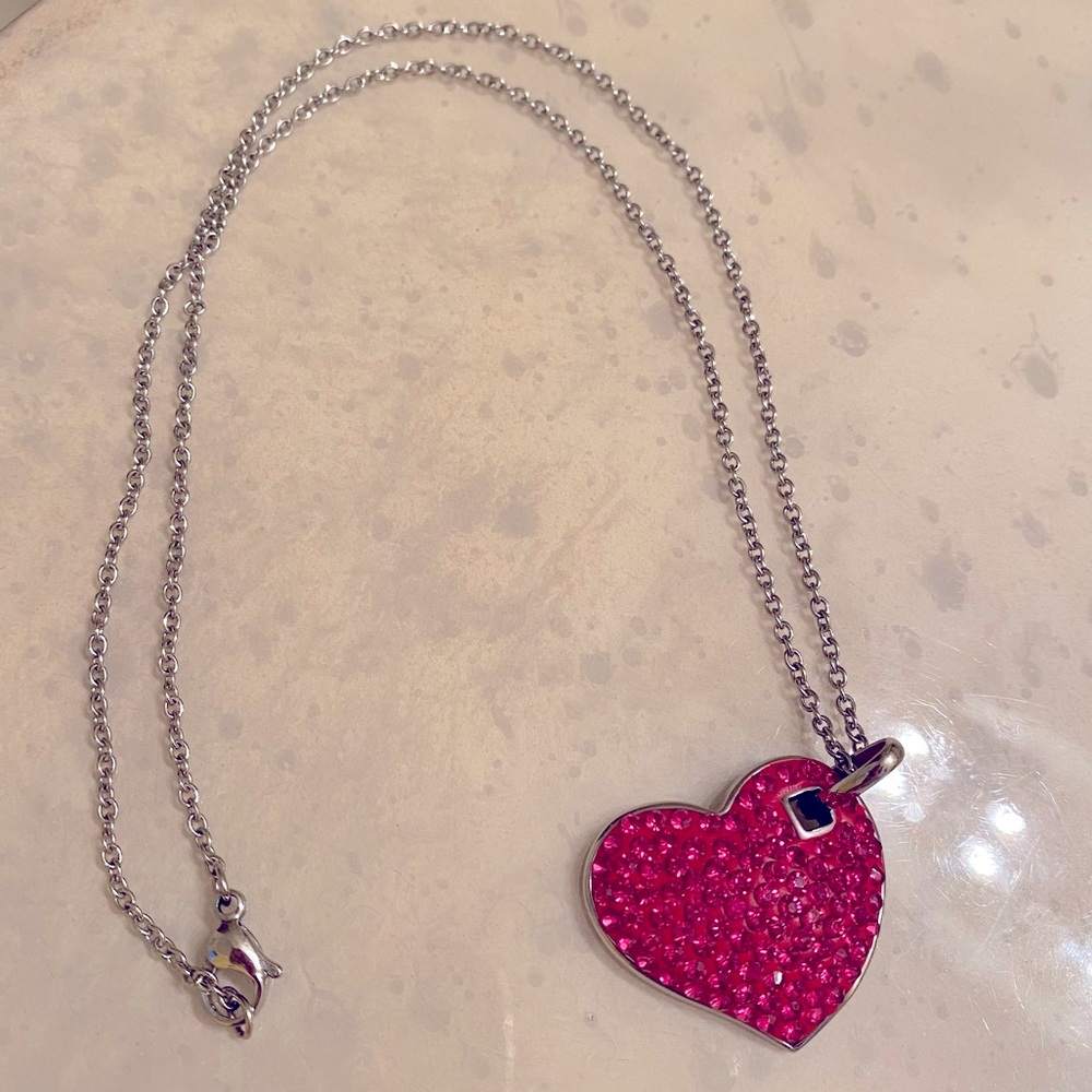 Cute, Sparkly Hot Pink Heart Necklace